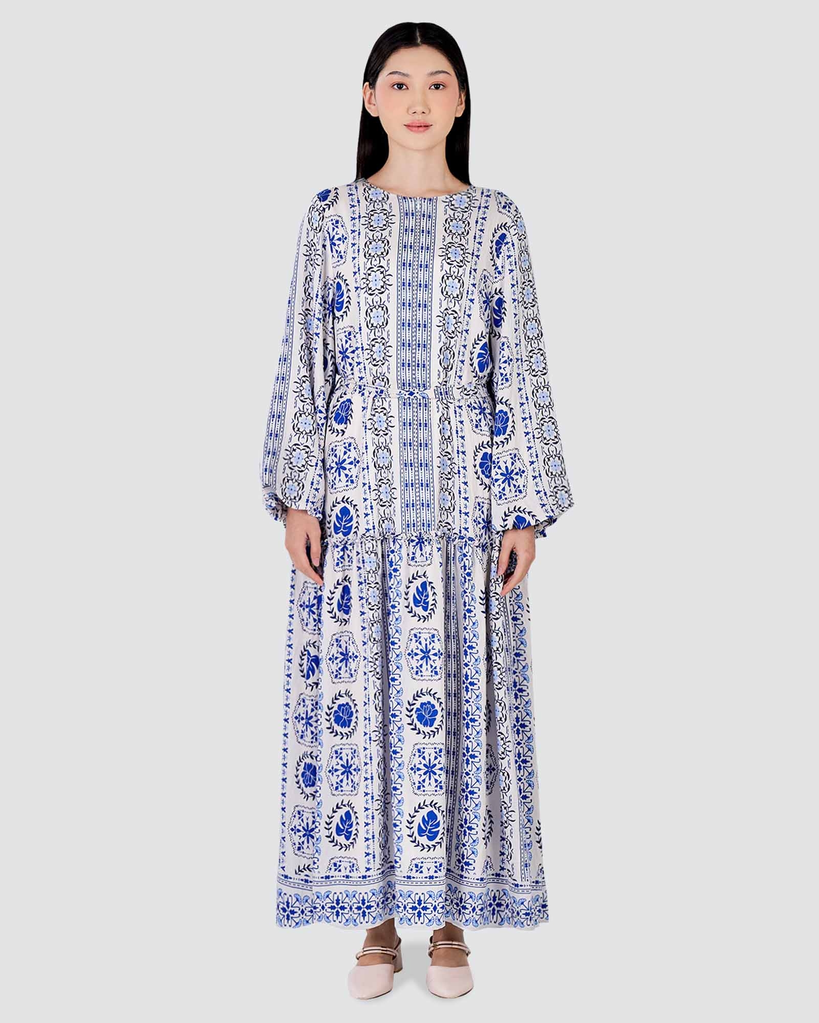 BLUE CRUISE TIERED FLOWY DRESS - AQUAMARINE