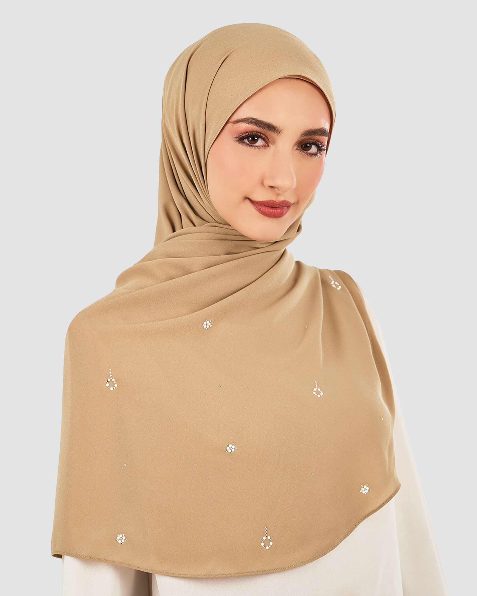 LADY GRACE CRYSTAL CHIFFON SHAWL - SADDLE