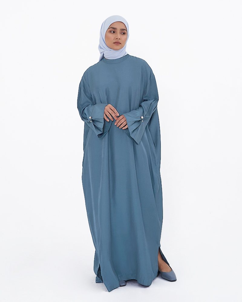 MANDARIN COLLAR DRESS - CYAN-BLUE