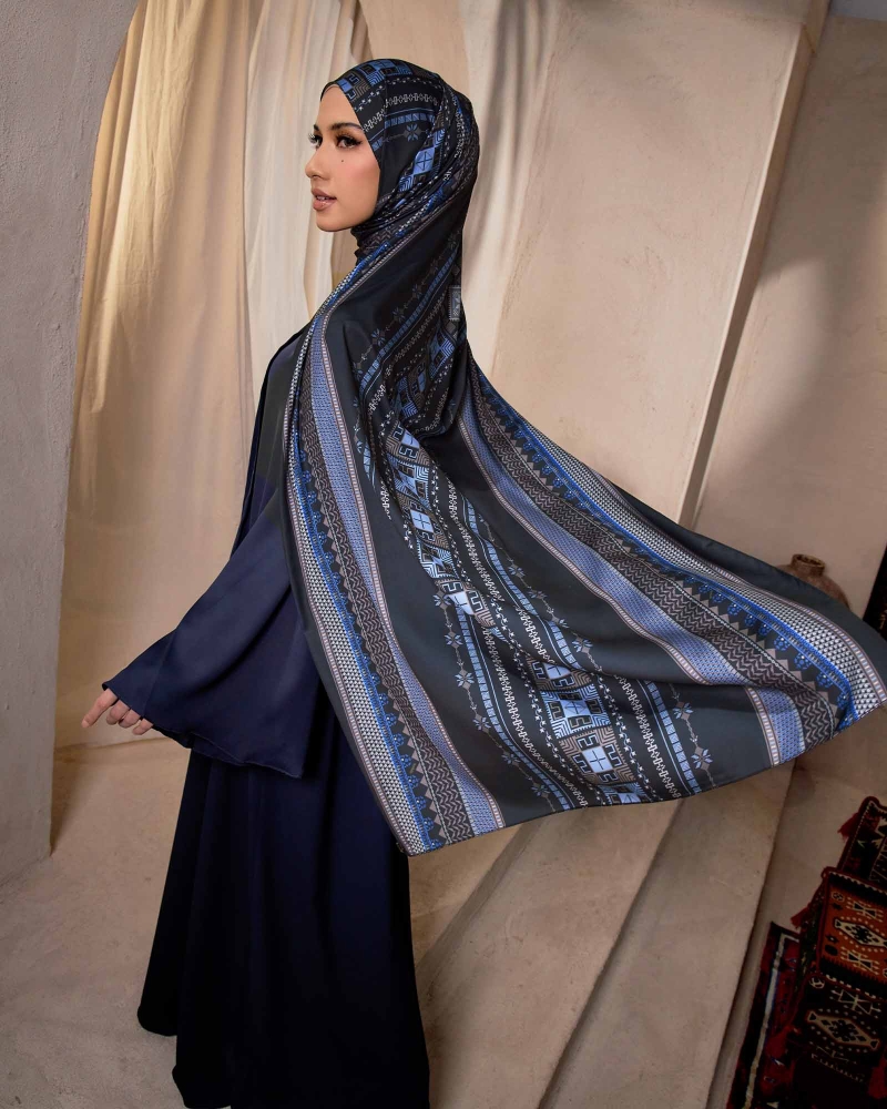 ANKA MATTE SATIN SHAWL - MOROCCAN BLUE