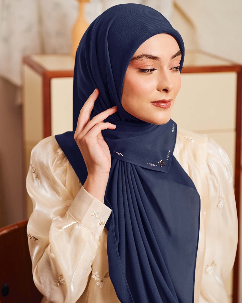 LADY YASMINE WOOL CHIFFON SQUARE - DARK BLUE