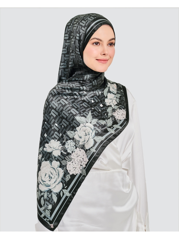 THE 8IRTHDAY COLLECTION - FLORAL MONOGRAM SHAWL - BLACK